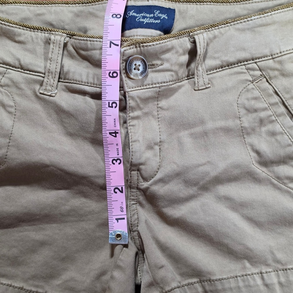 American Eagle Outfitters Tan Khaki Stretch Chino Shorts Womens Size 0 Low Rise - Picture 4 of 8